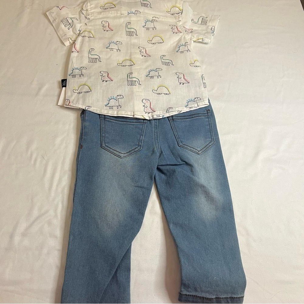 NWT American Hawk Toddler Dinosaur Button Up Shirt & Jeans‎ Outfit Set 18M - Picture 3 of 6